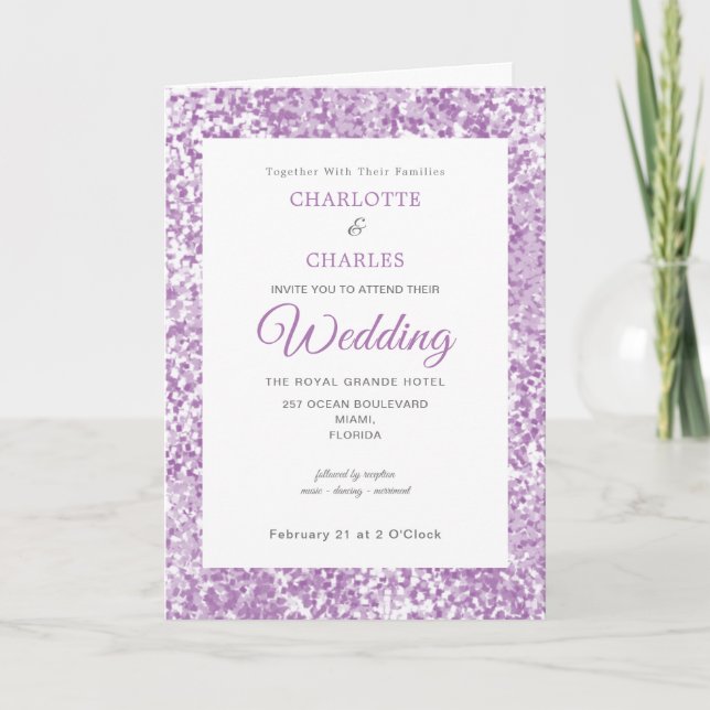 Purpla Glitter Pattern Elegant Simple Photo Invitation (Front)