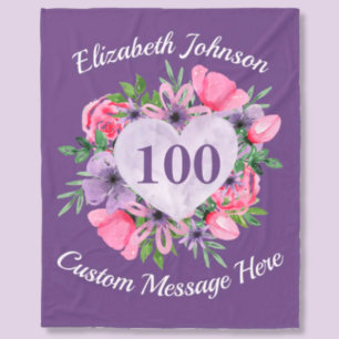 Purple 100th Birthday Blanket for Women