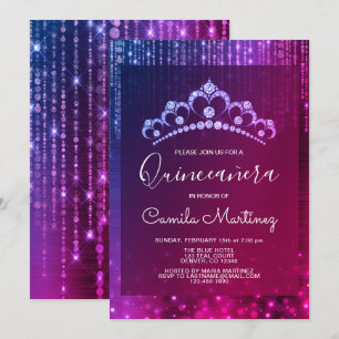 Purple 15th Birthday Quinceanera with Tiara Invitation