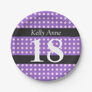 Purple 18th Birthday Pink Polka Dots Paper Plate