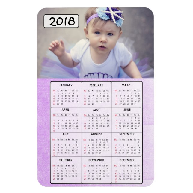 Purple 2018 Family Photo Calendar Magnet (Vertical)