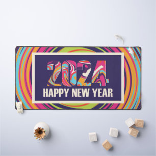 Purple 2024 Happy New Year Colourful Artsy Swirl Desk Mat