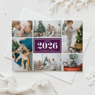 Purple 2025 Happy New Year Photo Collage Holiday Card