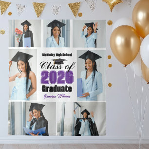Purple 2026 Graduation Party Photo Collage Tapestry