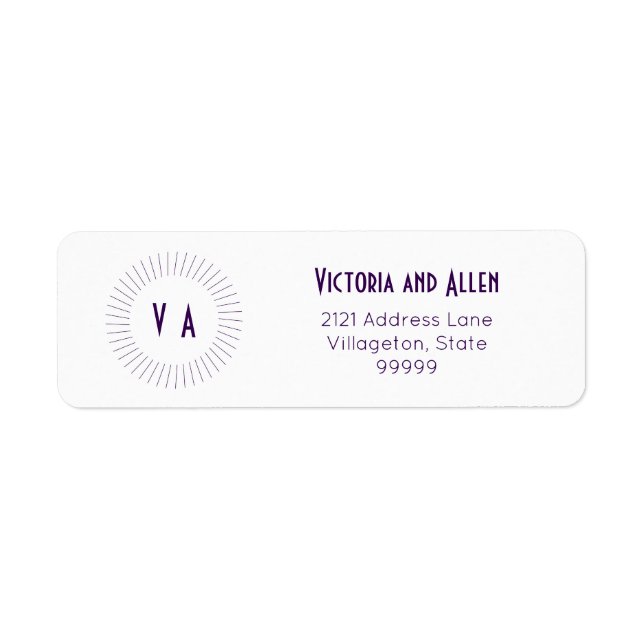 Purple 2-Letter Monogram Return Address Label (Front)