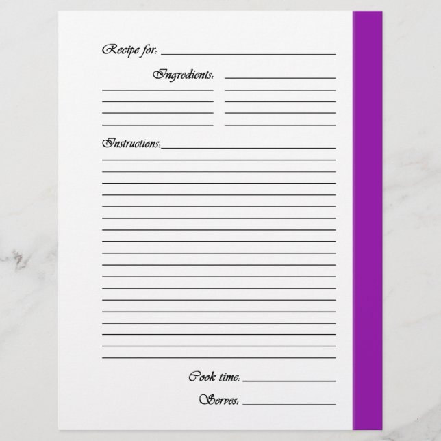 Purple 2-sided Recipe Pages (Front)