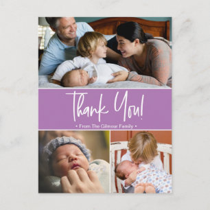 Purple 2nd baby birth photo collage announcement
