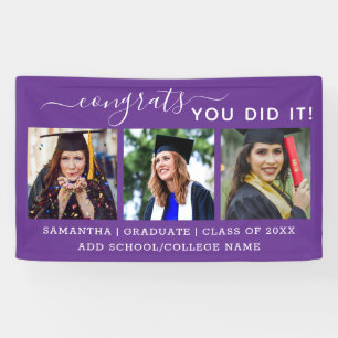 Purple 3 Photo Congrats Graduate 2022 Graduation  Banner