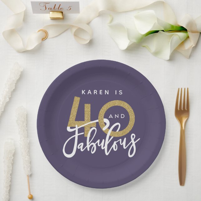 purple 40 and fabulous birthday party  paper plate (Wedding)