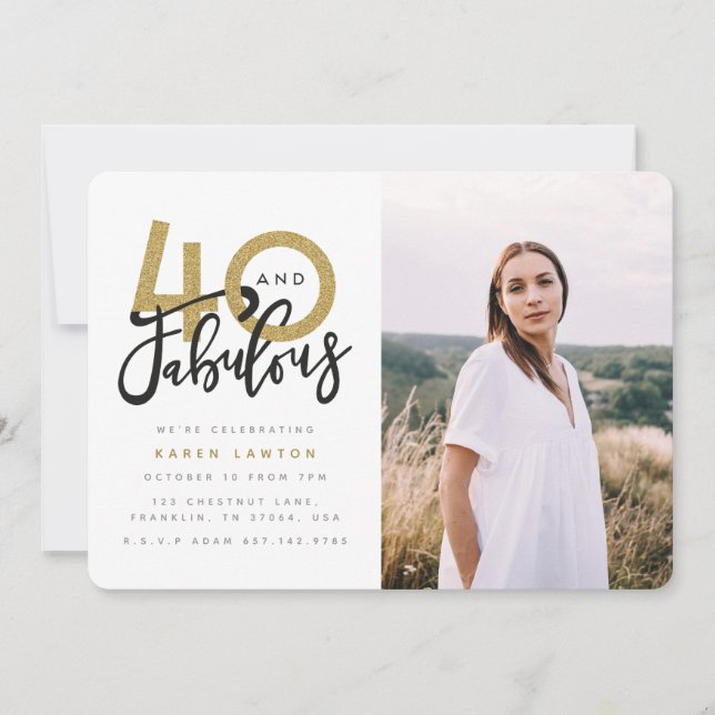 purple 40 and fabulous birthday party photo  invitation (Front)