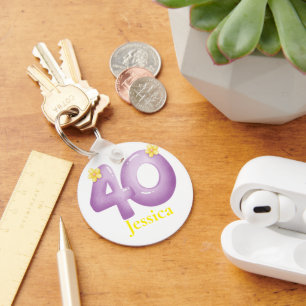 Purple 40th Birthday Golfer Gift, 40 Years Elegant Keychain