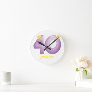 Purple 40th Birthday Golfer Gift, 40 Years Elegant Round Clock