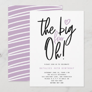 Purple 40th birthday party modern typography