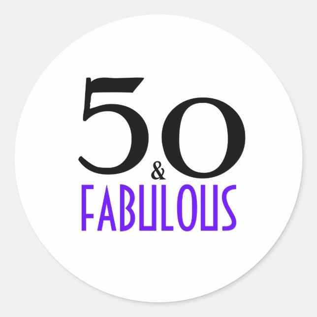 Purple 50 and Fabulous 50th Birthday Party Invitat Classic Round Sticker (Front)