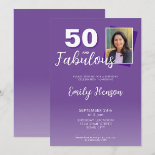 Purple 50 and Fabulous 50th Birthday Party  Invitation