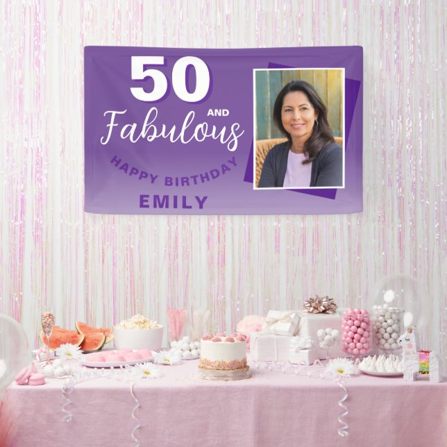 Purple 50 and Fabulous 50th Birthday Party Photo Banner (Party)
