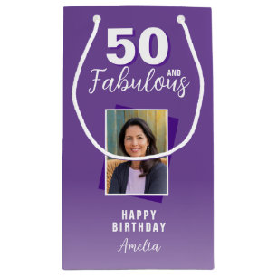 Purple 50 and Fabulous 50th Birthday Photo  Small Gift Bag