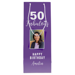 Purple 50 and Fabulous 50th Birthday Photo  Wine Gift Bag