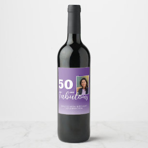 Purple 50 and Fabulous 50th Birthday Photo Wine Label