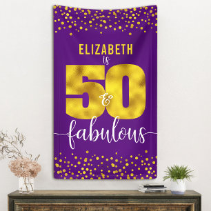 Purple 50 and fabulous birthday gold foil dots banner