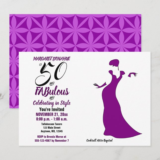 Purple 50 and FABulous Birthday Party Invitation (Front/Back)