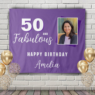 Purple 50 and Fabulous Birthday Photo Backdrop  Tapestry
