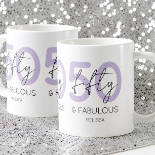 Purple 50 and fabulous Script 50th Birthday Party Coffee Mug