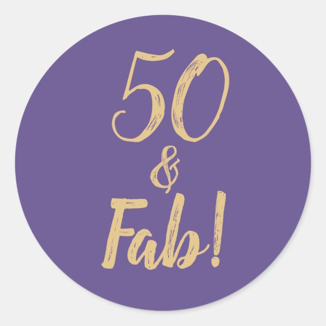 Purple "50 & Fab!" 50th Birthday Party Classic Round Sticker (Front)