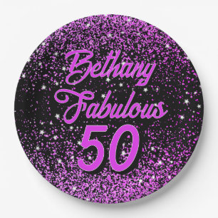 Purple 50 Fabulous Birthday Paper Plate