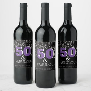 Purple 50 Fabulous   Happy 50th Birthday Wine Label