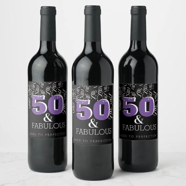 Purple 50 Fabulous | Happy 50th Birthday Wine Label (Bottles)