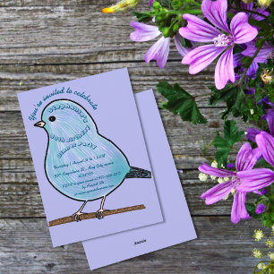 Purple 50th Birthday Cute Bird Dinner Party Invitation