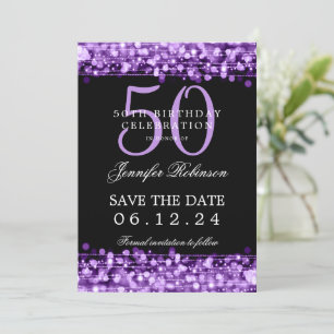 Purple 50th Birthday Party Save the Date Invitation