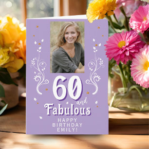 Purple 60 & Fabulous Foliage 60th Birthday Photo  Card