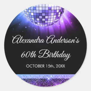 Purple 60th Birthday Party 70's Disco Ball Classic Round Sticker