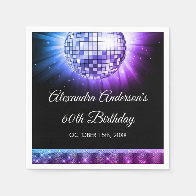 Purple 60th Birthday Party 70's Disco Ball Napkin (Front)