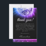 Purple 60th Birthday Party 70's Disco Ball Thank You Card<br><div class="desc">Elevate your gratitude with our Purple Disco 60th Birthday Thank You Card. This card captures the essence of the disco era, adding a touch of retro glamour and nostalgia to your expressions of appreciation. In a vibrant shade of purple, this thank you card exudes energy and style. The disco ball...</div>