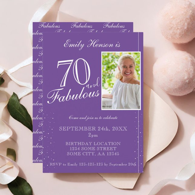 Purple 70 and Fabulous Elegant Photo Birthday Invitation (Creator Uploaded)