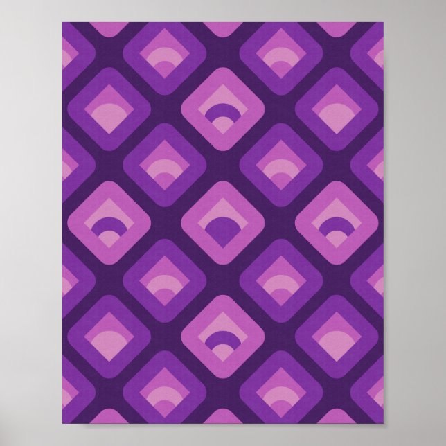 Purple 70s retro sunset cubes pattern poster (Front)