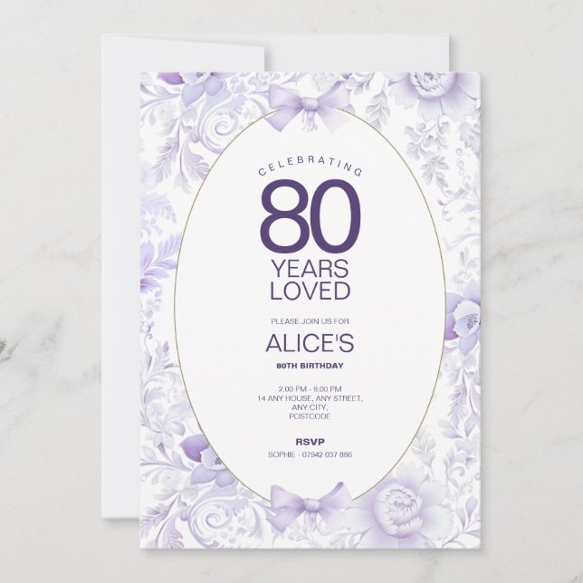 Purple 70th Birthday Invitation, Vintage Floral  Invitation (Front)