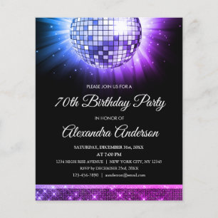 Purple 70th Birthday Party 70's Disco Ball Flyer