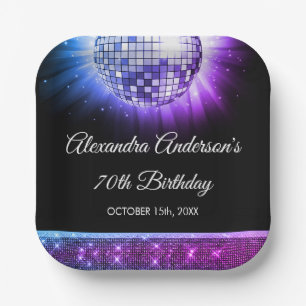 Purple 70th Birthday Party 70's Disco Ball Paper Plate
