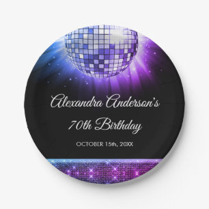 Purple 70th Birthday Party 70's Disco Ball Paper Plate