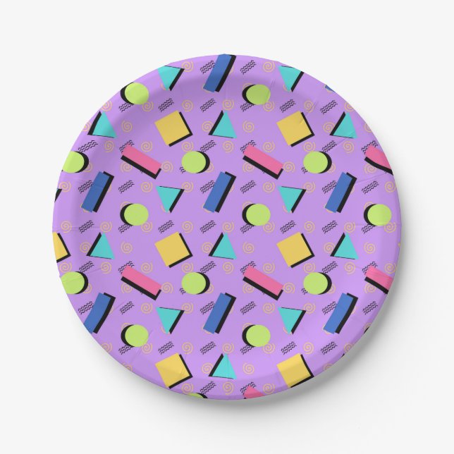 Purple 90s Vibe Simple Shapes Paper Plates (Front)