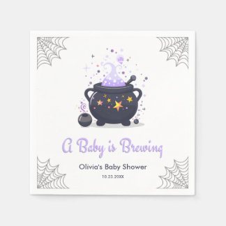 Purple A Baby is Brewing Halloween Baby Shower Napkin