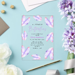 Purple A Lifetime of Butterflies Bridal Shower Acrylic Invitations