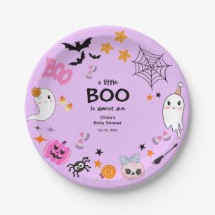 Purple A Little Boo Cute Halloween Baby Shower Paper Plate