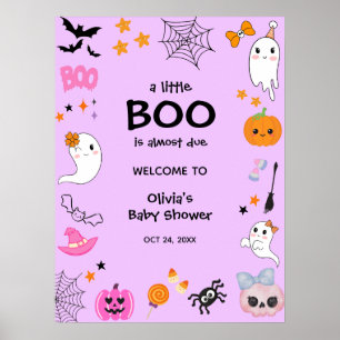 Purple A Little Boo Halloween Baby Shower Welcome Poster
