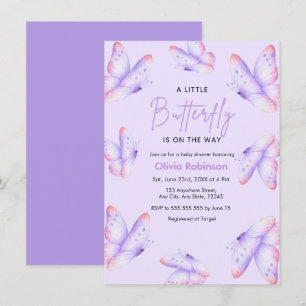 Purple A Little Butterfly Baby Shower Invitation