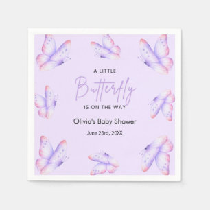 Purple A Little Butterfly Baby Shower Napkin